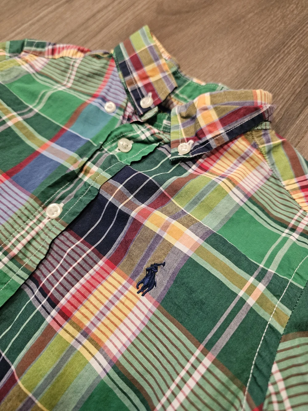 Ralph Lauren Multi-Color Green Plaid Button-Down Shirt- Boys Size 5
